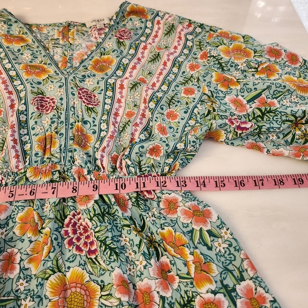 Boho Umgee Floral Print Dress in Teal and Pink - Picture 5 of 7
